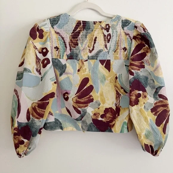 Ted Baker Bithana Set Tie Front Balloon Sleeve Blouse + Shorts Size 2 US 6 - Picture 7 of 10